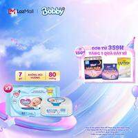 [Tặng 1 hộp khăn ướt tiện lợi] Combo 7 gói khăn giấy ướt trẻ em Bobby Care gói Bổ sung không mùi - 80 miếng