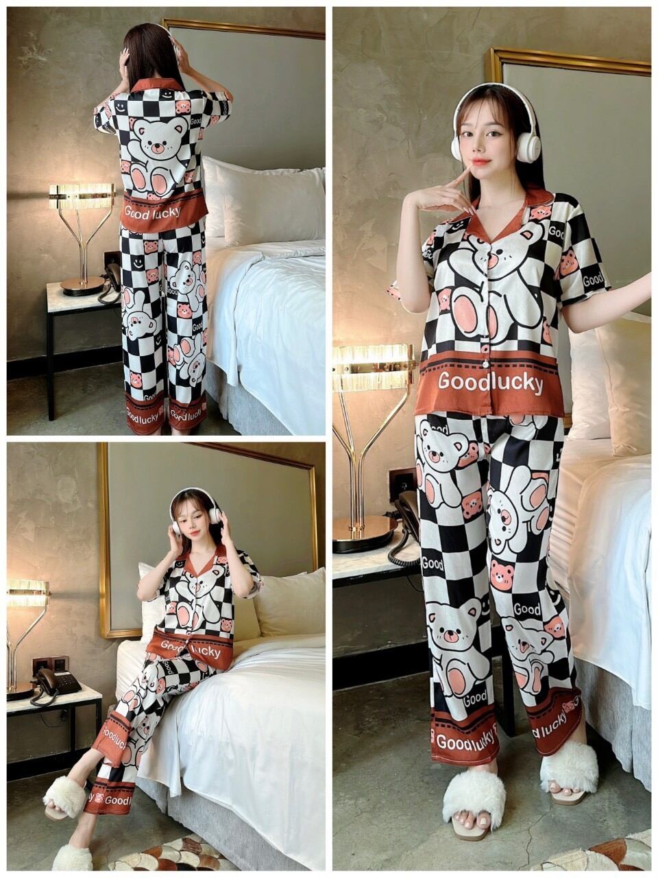 Freesize dưới 55kg - ĐỒ BỘ TK LỤA XƯỚC, PIJAMA CD HÌNH KHỦNG LONG SIÊU IU