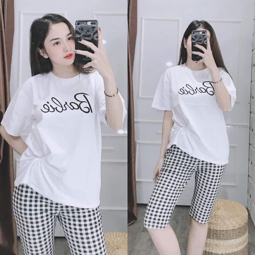 Bộ đồ thun lửng, bộ đồ nữ mặc nhà, bộ thun thêu chất vải cotton dễ thương
