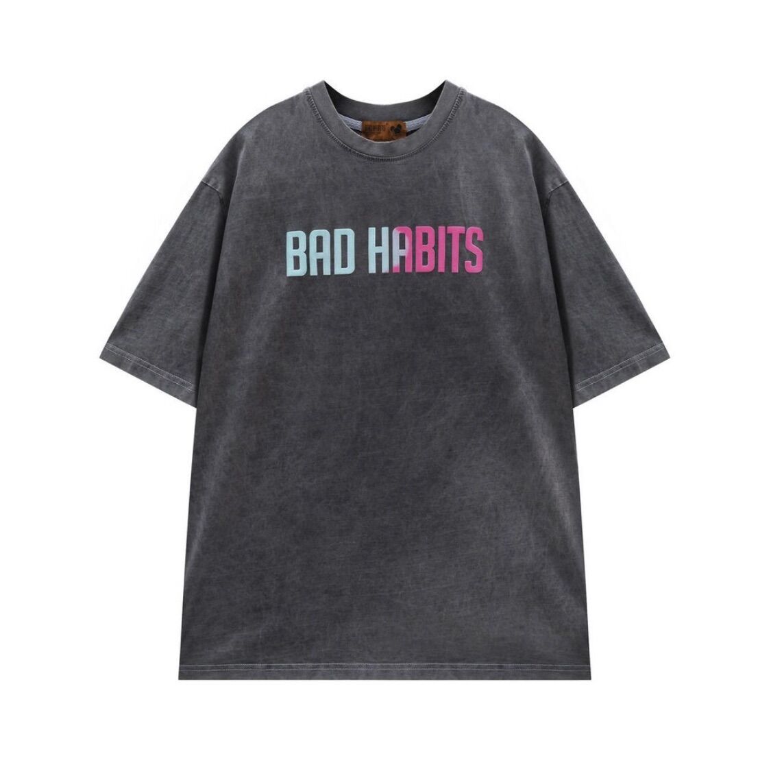 Áo Thun Unisex Bad Habits Gradient Washed Xám Wash Full Tag Hãng Chất Cotton 100% Form rộng