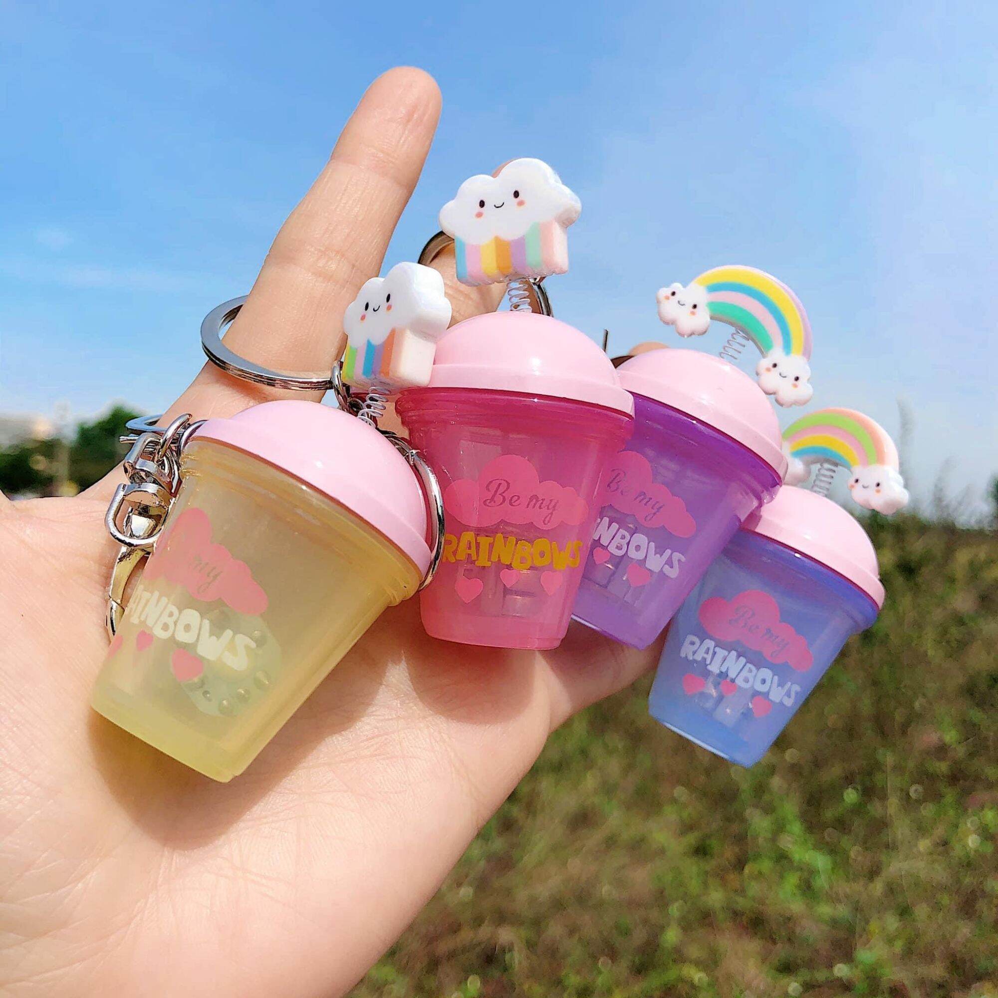 Móc khóa ly trà sữa nhiều họa tiết dễ thương Giao mẫu ngẫu nhiên