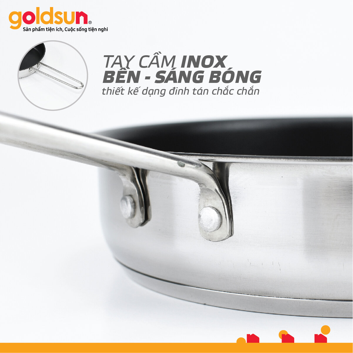Chảo inox 3 đáy Goldsun 1401. Dùng bếp từ