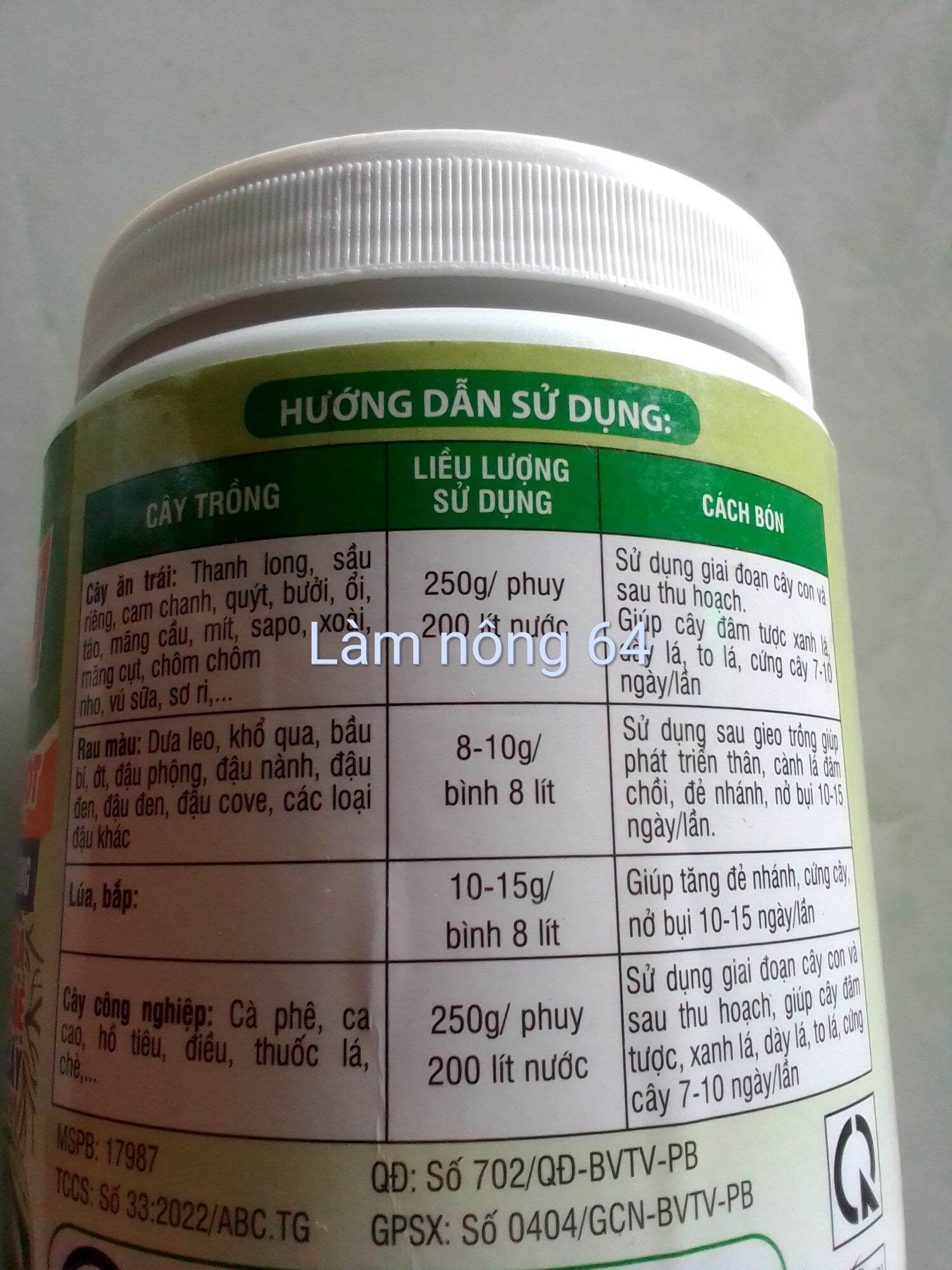 (Làm nông 64) Phân bón vi lượng 33-11-11, KL:500gam