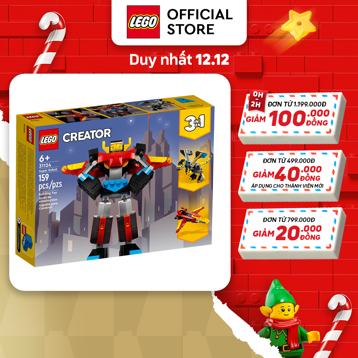 LEGO CREATOR 3in1 31124 Siêu Rô Bốt (159 chi tiết)