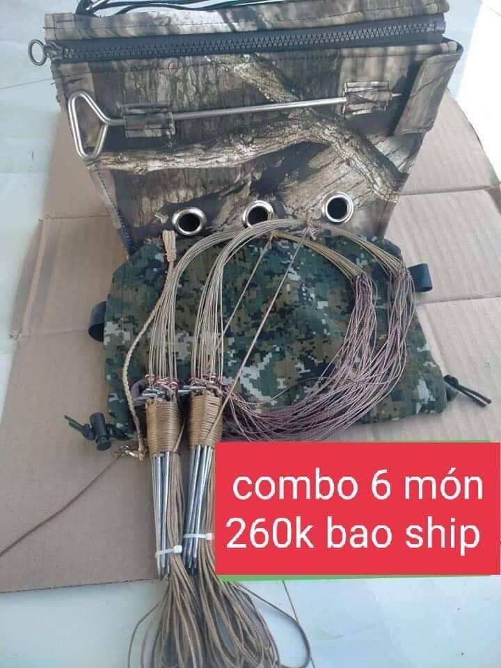 Combo 6 món túi mồi, túi bổi, xích gà , coc inox 2 bộ giò thep