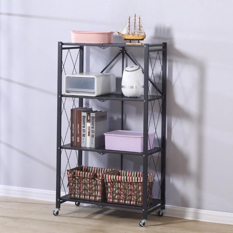 Kệ sắt 4 tầng gấp gọn có bánh xe
