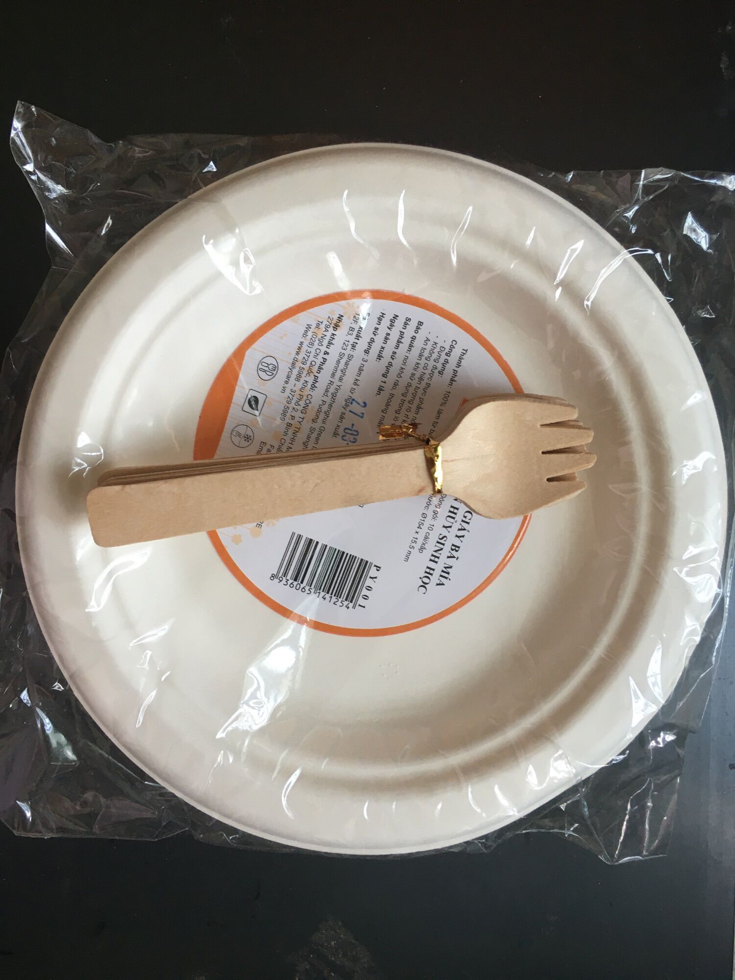 [HCM]Combo 10 dĩa giấy bã mía 16cm + 10 nĩa gỗ