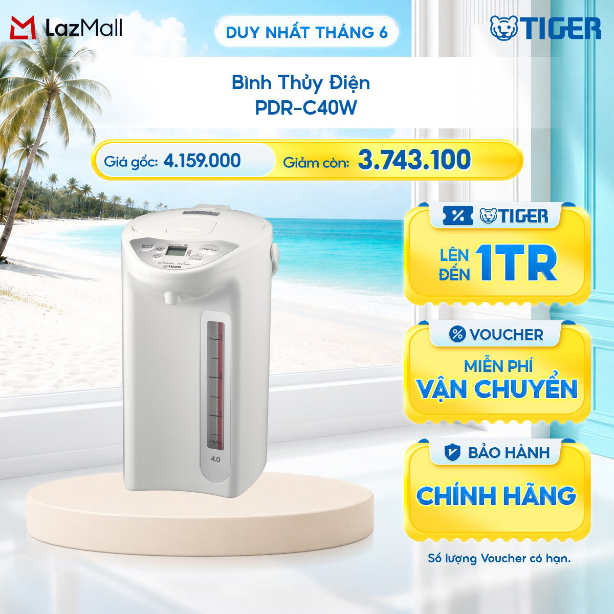 Bình Thủy Điện TIGER PDR-C40W - Hàng Chính Hãng