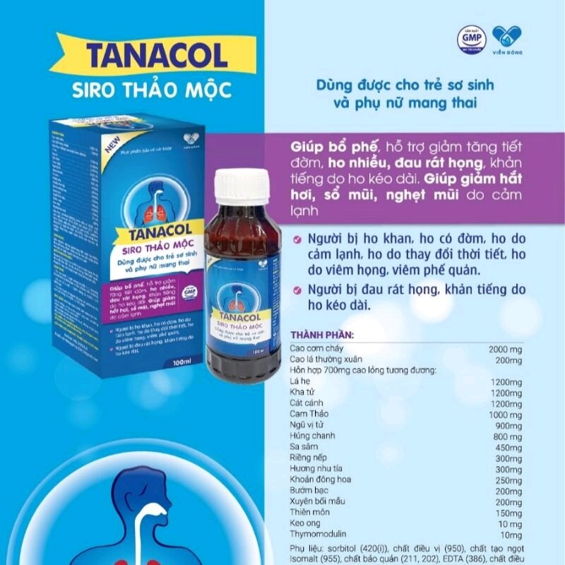 TANACOL Siro ho thảo mộc dùng được cho phụ nữ mang thai và trẻ sơ sinh hỗ
