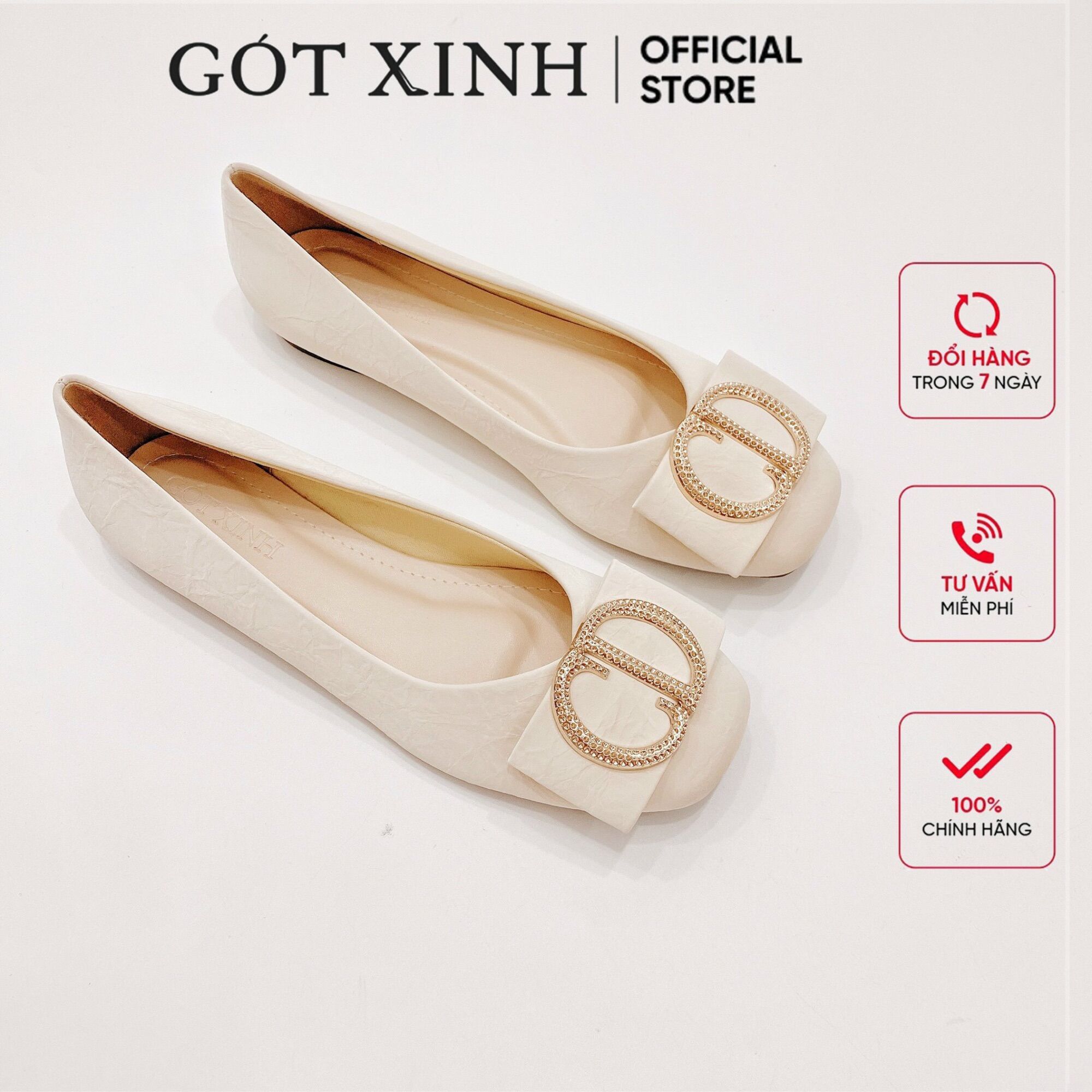 Giày búp bê gót xinh b4 da mờ đế bệt
