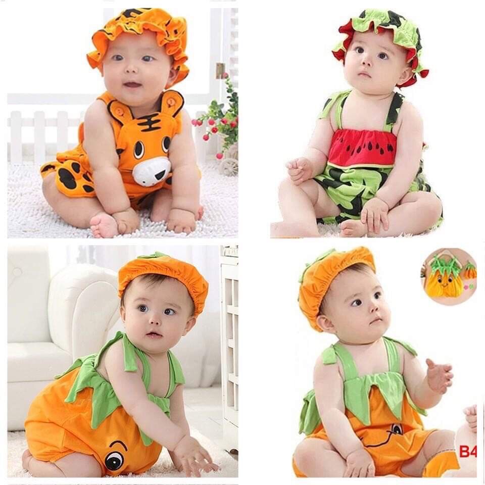 Body dưa hấu , body hổ - body bí đỏ + kèm mũ cho bé - body trái cây - bộ đồ liền thân - áo quần trẻ em