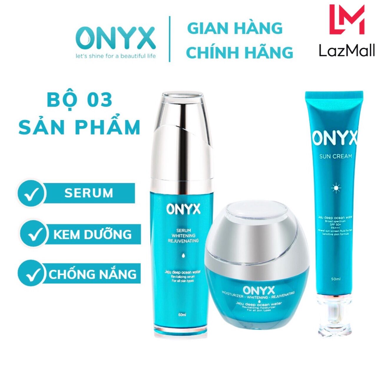Bộ 3 sản phẩm dưỡng da onyx cosmetics bảo thy|serum,kem dưỡng,kem chống nắng onyx