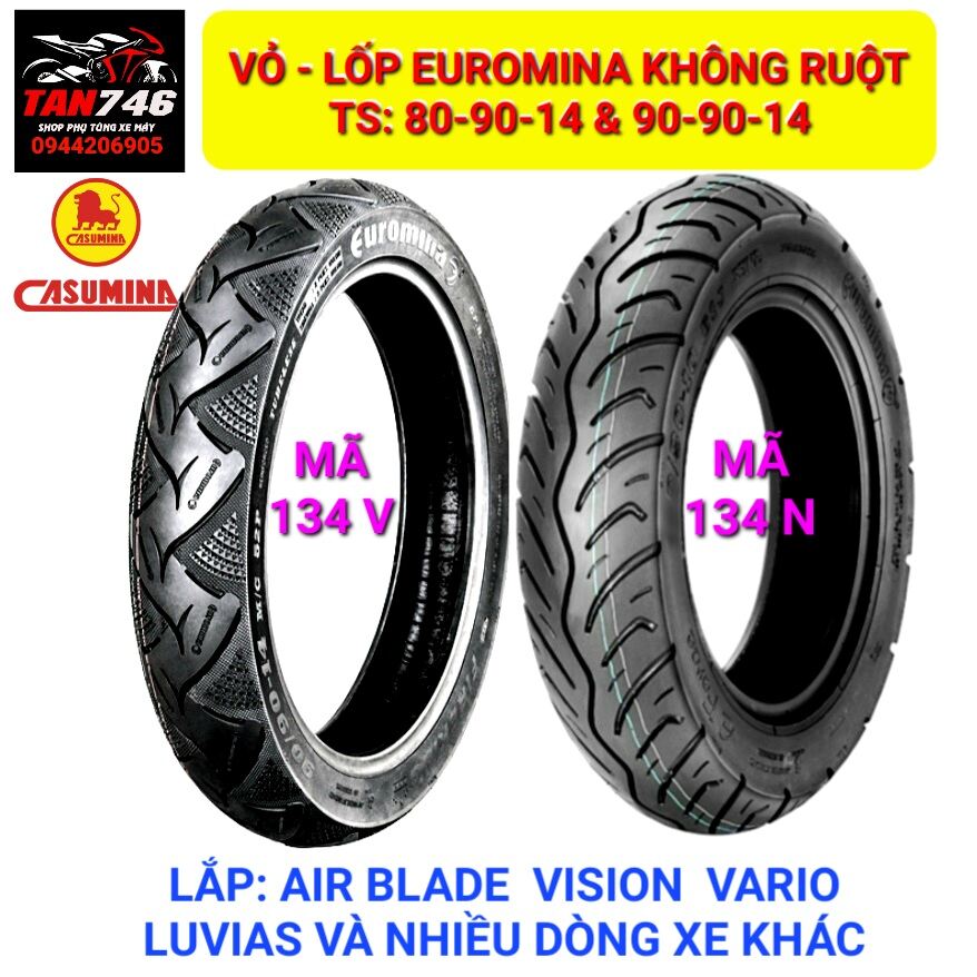 Lốp không săm Vỏ không ruột EUROMINA - CASUMINA lắp cho Air Blade Vision  Vario Lead Luvias và nhiều xe ga khác của Honda Yamaha - MixASale