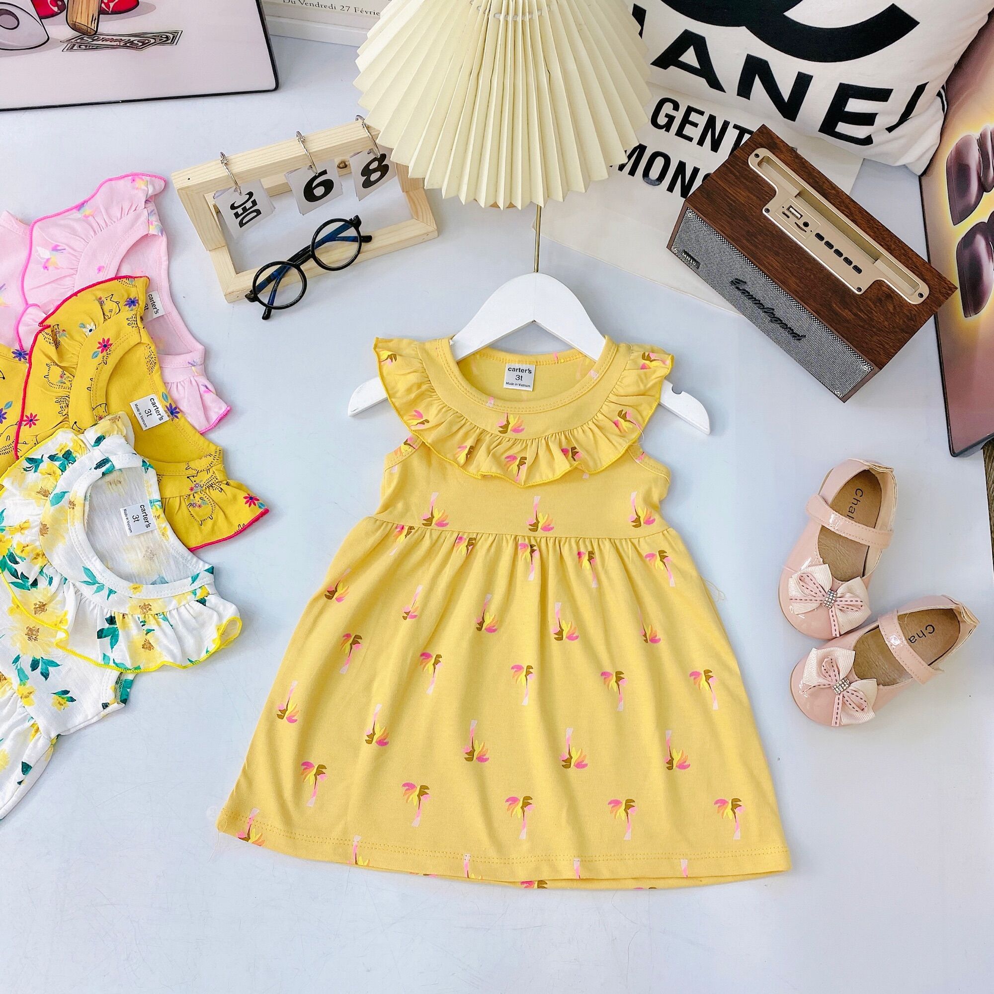 Váy thun cotton bèo cổ vnxk bé gái