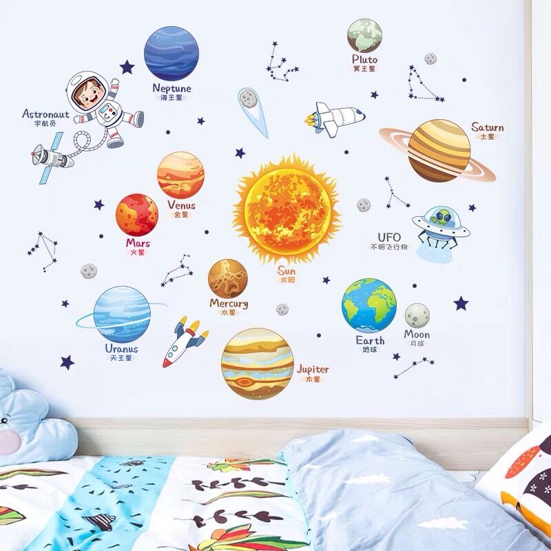 Decal dán tường vũ trụ trang trí phòng ngủ cho bé