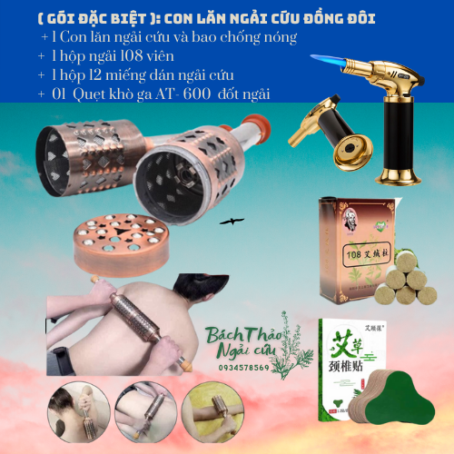 Combo Con lăn ngải cứu bằng đồng đôi .Con Lăn cột sống, hơ ngải cứu vào huyệt
