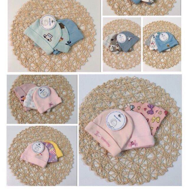 sét 3 mũ thu đông cho bé 0-3 tháng ( mũ nỉ cotton)