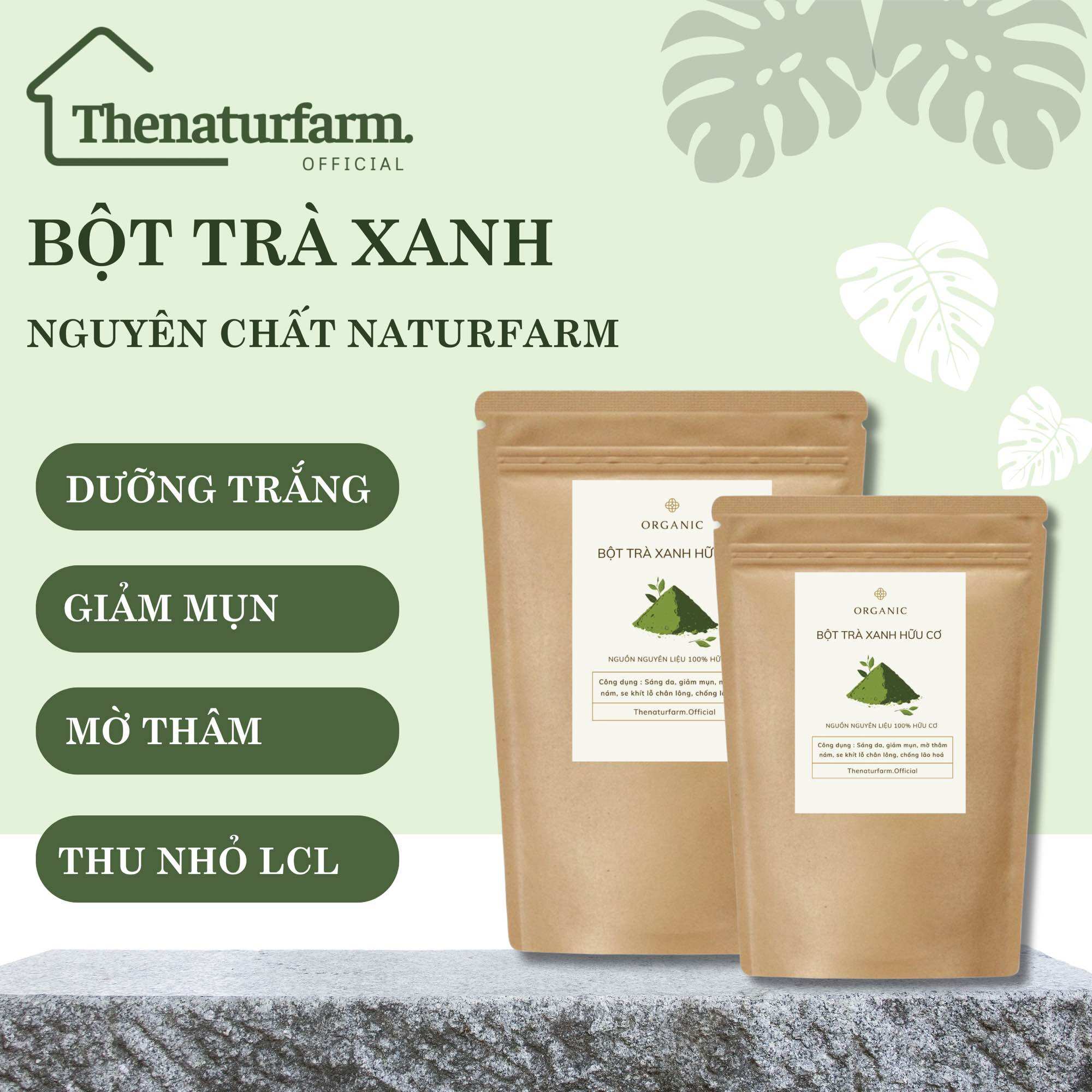 Bột trà xanh nguyên chất đắp mặt Naturfarm - Trắng da, giảm mụn, mờ thâm sạm