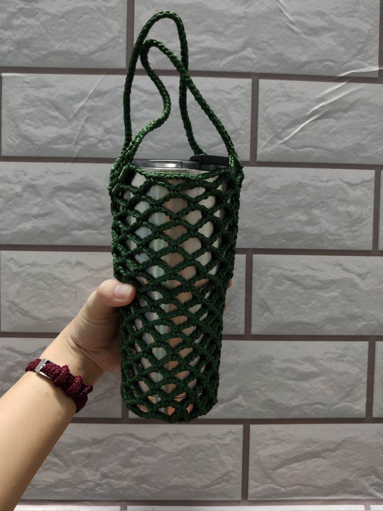 Túi đựng ly giữ nhiệt dạng lưới 500ml màu xanh rêu