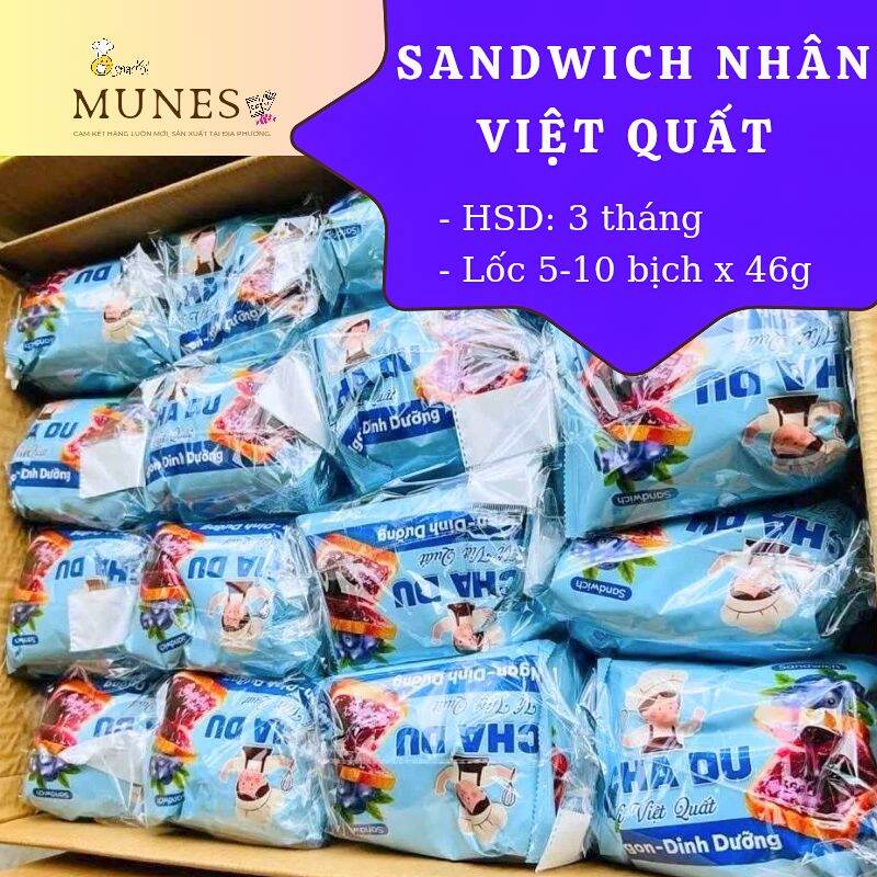 Lốc 5-10 SANDWICH nhân SỮA CHUA/ VIỆT QUẤT/ BẮP/ CHÀ BÔNG - 46G CHADU
Hsd: 3 tháng
