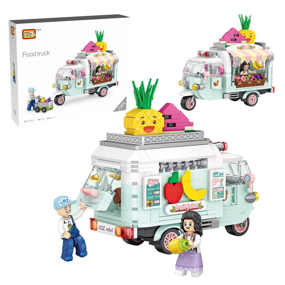 Đồ play assembled Lego car tuktuk sale fruit Loz mini food truck