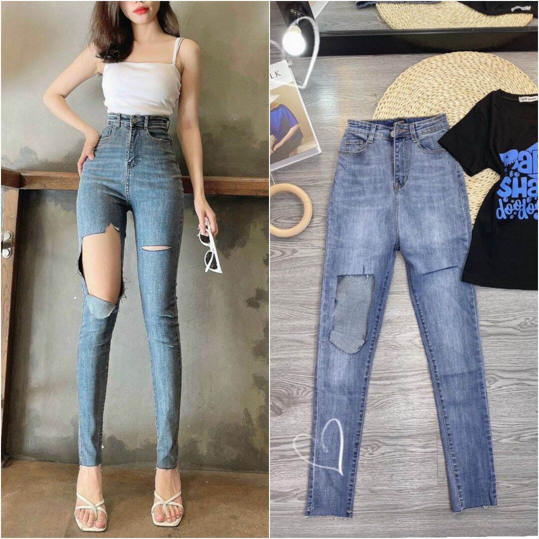Quần Jean Nữ Ống Ôm Rách và Không rách