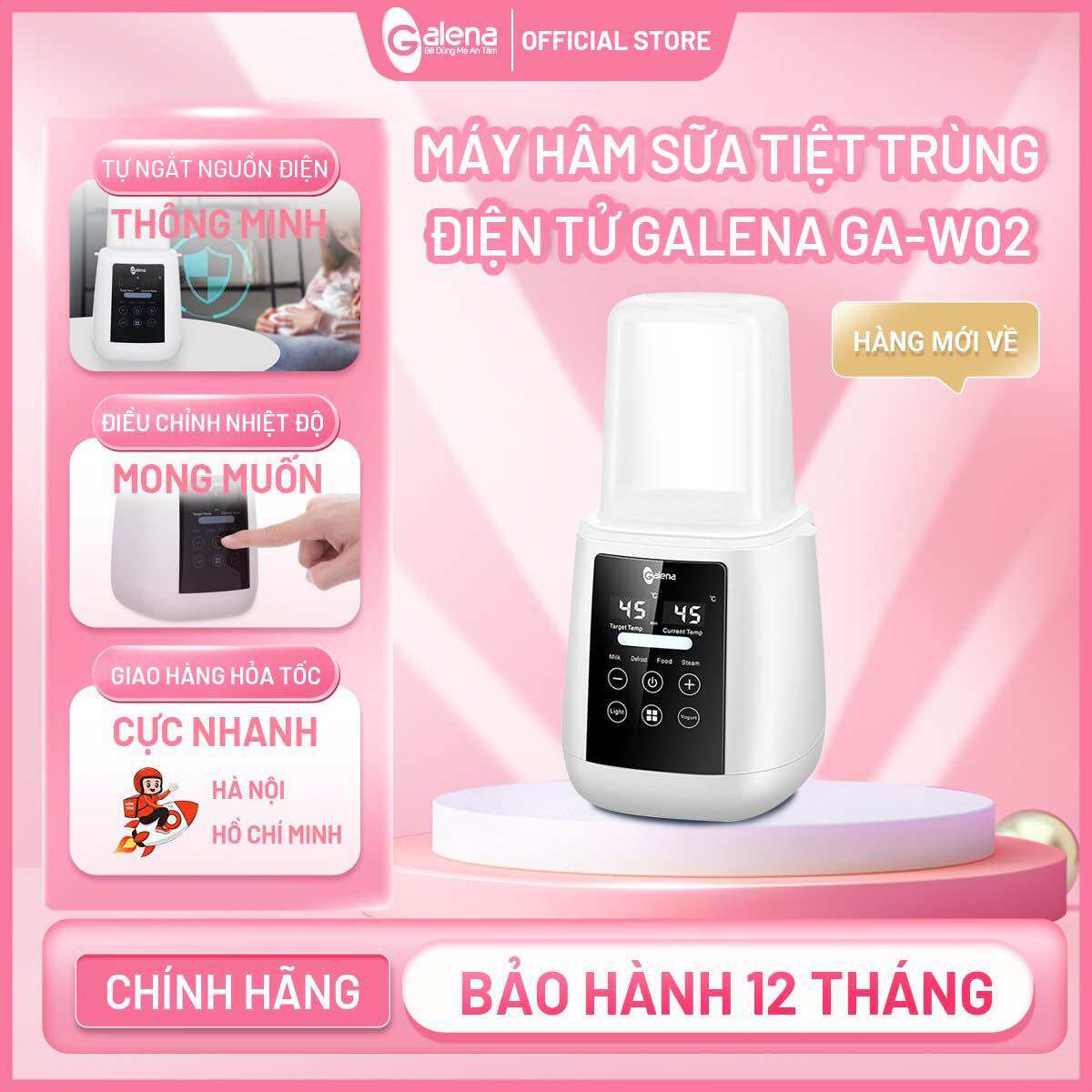 Máy hâm sữa tiệt trùng điện tử Galena GA-W02 (1 bình). 
