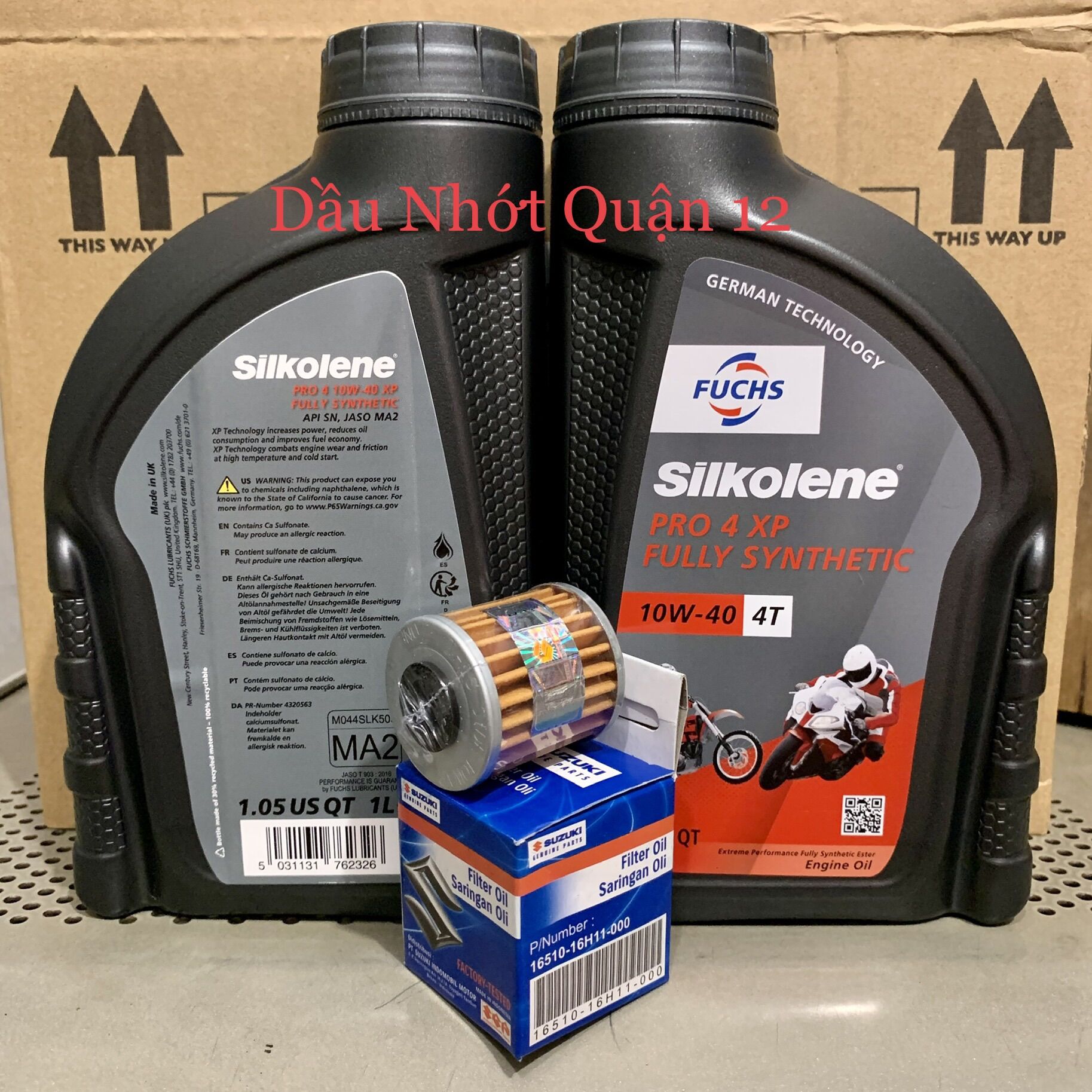 Combo nhớt fuchs silkolene pro 4 10w-40 xp + lọc nhớt suzuki yamaha