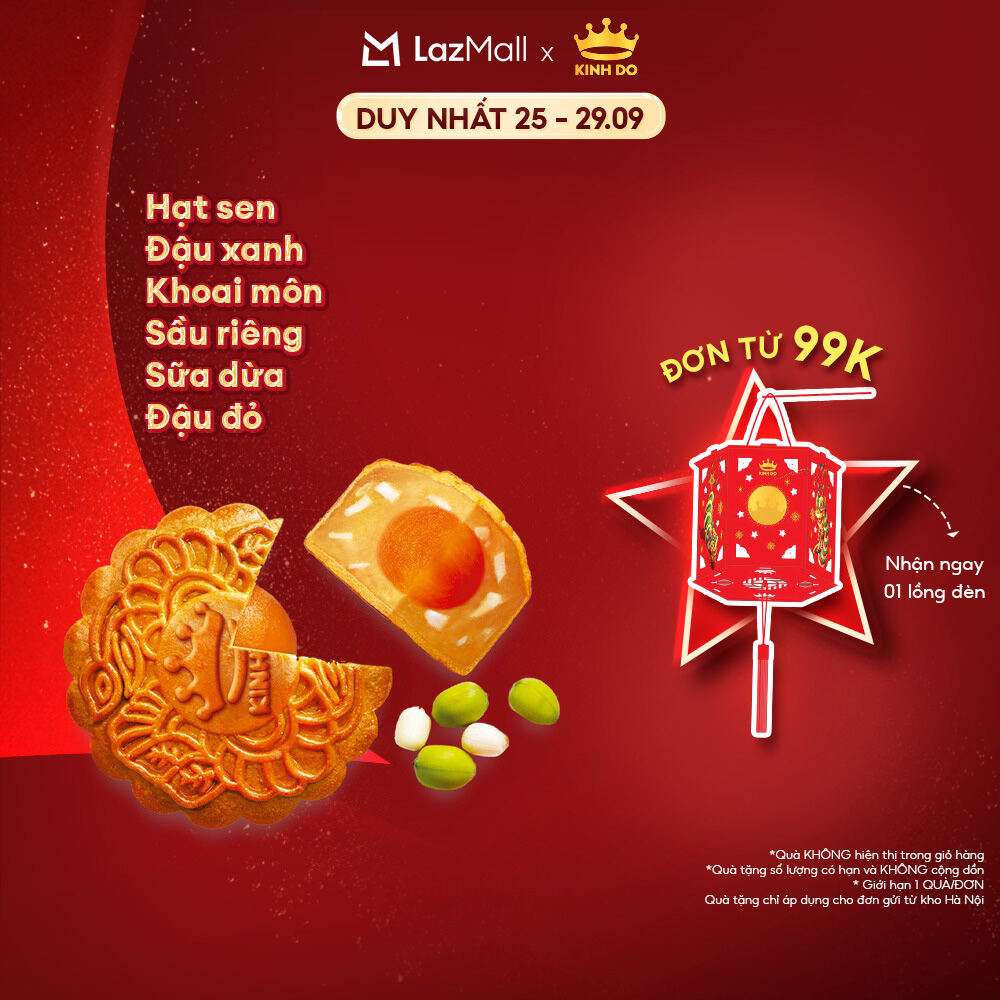 Bánh Trung Thu Kinh Đô - Bánh Nướng Nhân Ngọt 1 Trứng 150G (Hạt Sen/ Đậu Xanh/ Khoai Môn/ Sầu Riêng/ Sữa Dừa/ Đậu Đỏ)