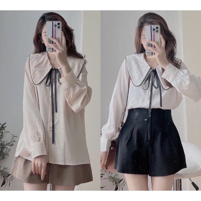 Áo sơmi viền cổ thắt nơ A007