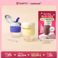 Cốc thủy tinh kèm ống hút LocknLock One Touch Dual Cup 400ml bằng thủy tinh chịu nhiệt LLG968