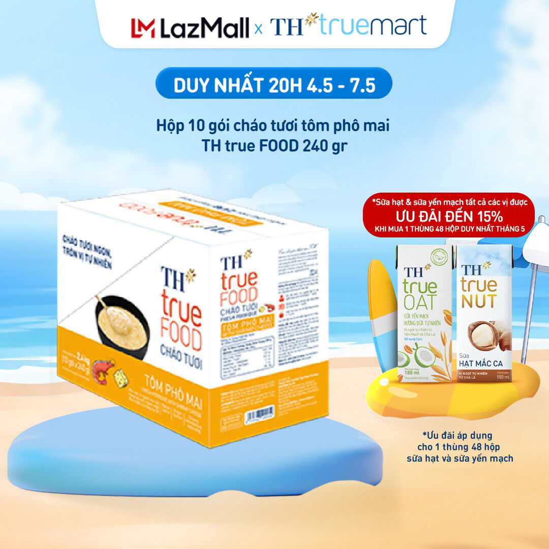 Hộp 10 gói Cháo tươi tôm phô mai TH true Food 240 g (240 g x10 gói)