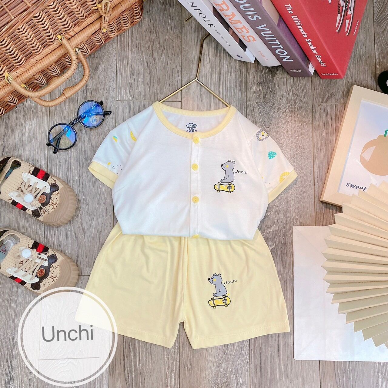 Đồ Bộ cộc tay cho bé trai bé gái Unchi vải mềm mịn mát mẻ