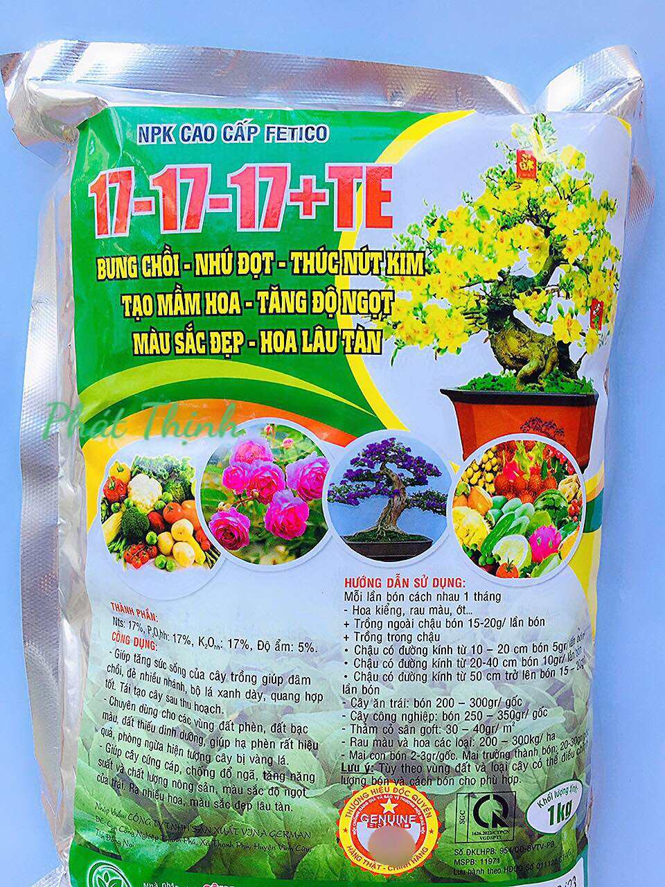 1 Kg Phân Bón Gốc NPK 17-17-17 + Te Giúp Bung Chồi, Nhú Đọt, Thúc Nút Kim, Tạo Mầm Hoa, Tăng Độ Ngọt, Lớn Trái, Màu Sắc Đẹp, Hoa Lâu Tàn