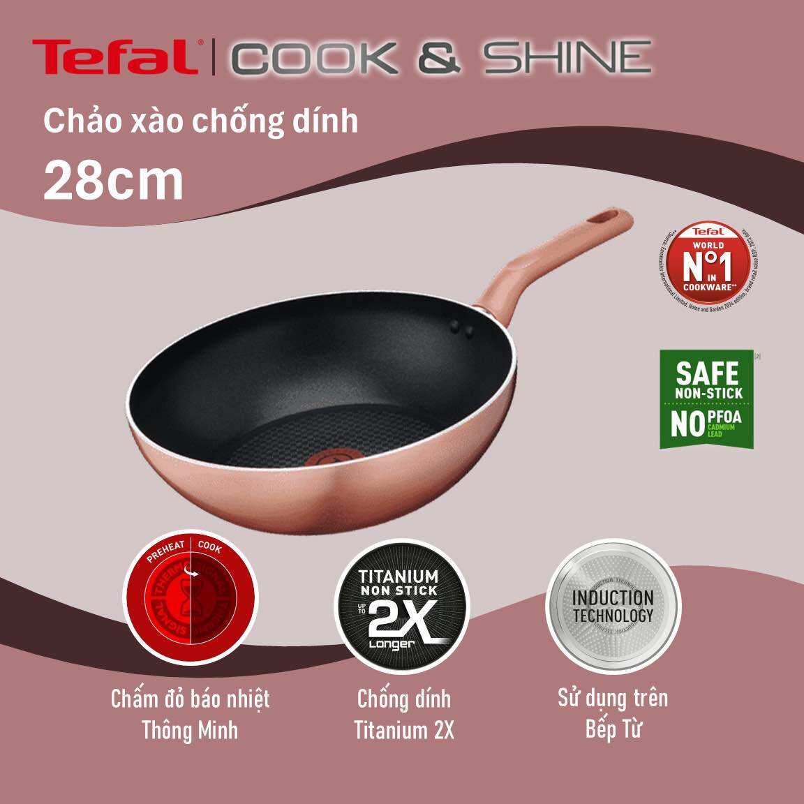 Chảo chiên sâu lòng chống dính đáy từ Tefal Cook & Shine 28cm