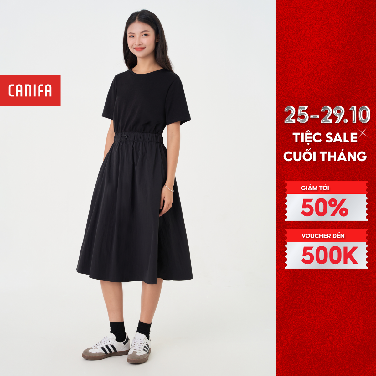 Váy liền nữ ngắn tay dáng A dài CANIFA 6DS23W006