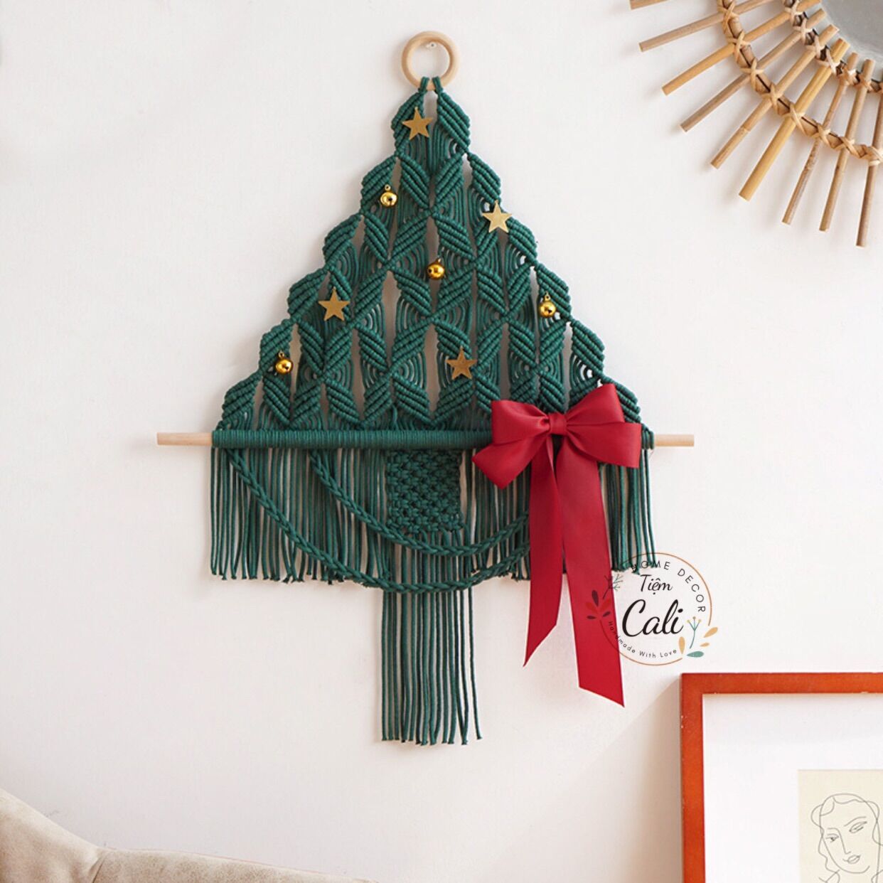 Cây thông noen dây thắt macrame decor trang trí noen treo tường 40*50cm