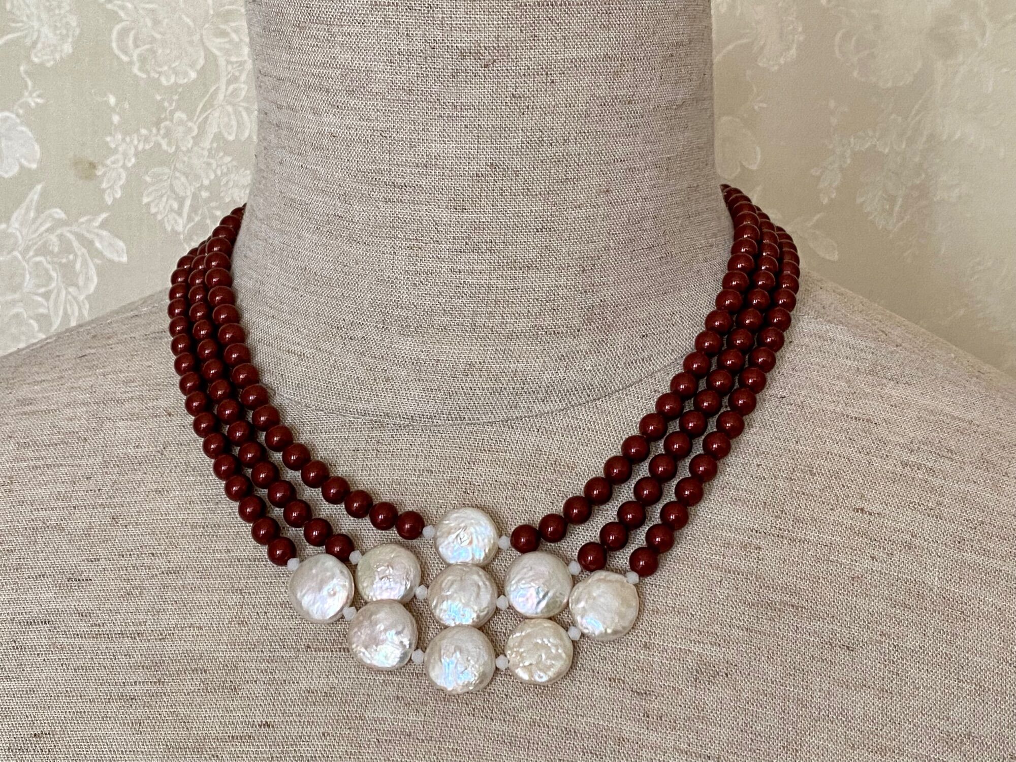Vòng cổ ngọc trai pha lê Swarovski phối trai nuôi