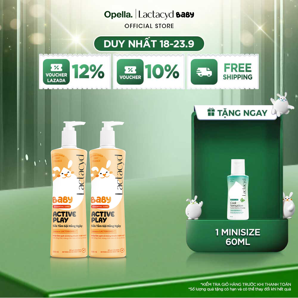 Bộ 2 chai Sữa Tắm Gội Trẻ Em Lactacyd Baby Active Play,Giúp Đề Kháng Da Và Bảo Vệ Bé Khỏi Vi Khuẩn 500ml/chai
