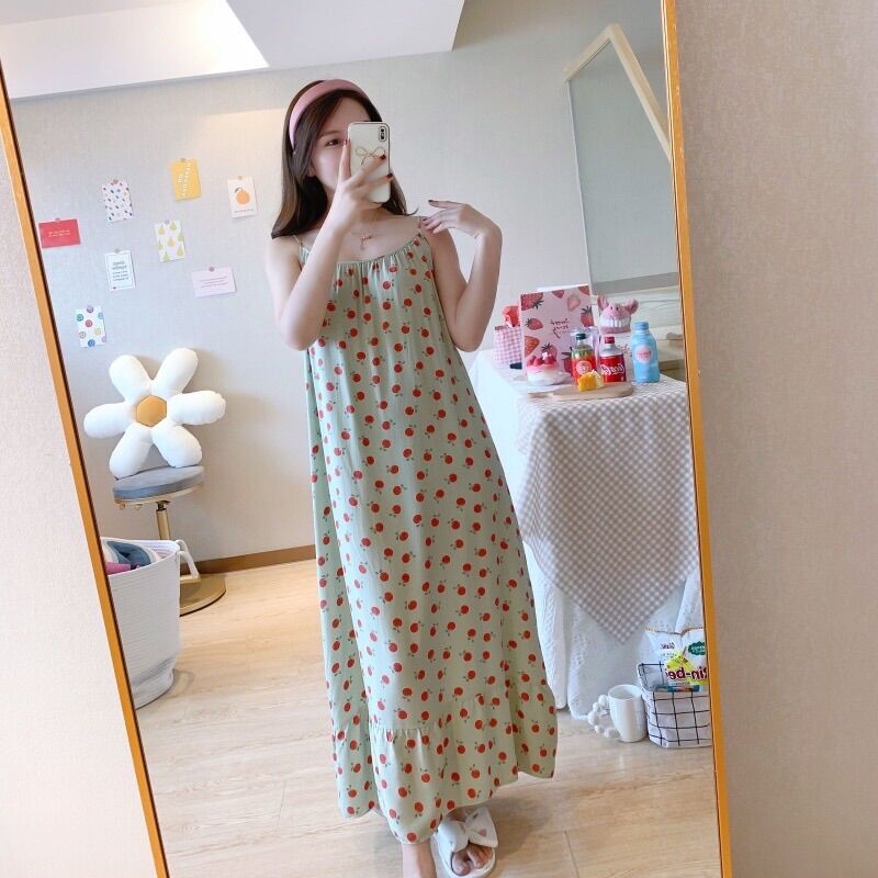 Váy lanh lụa mặc nhà, bầu bí thoải mái, cực mềm mát