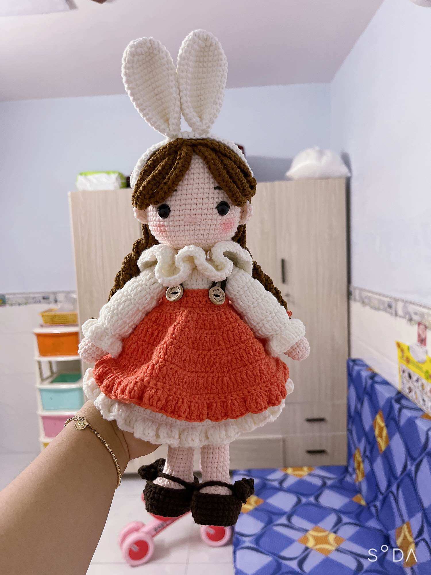 Búp bê bằng len, cao 30cm, xinh xắn dễ thương