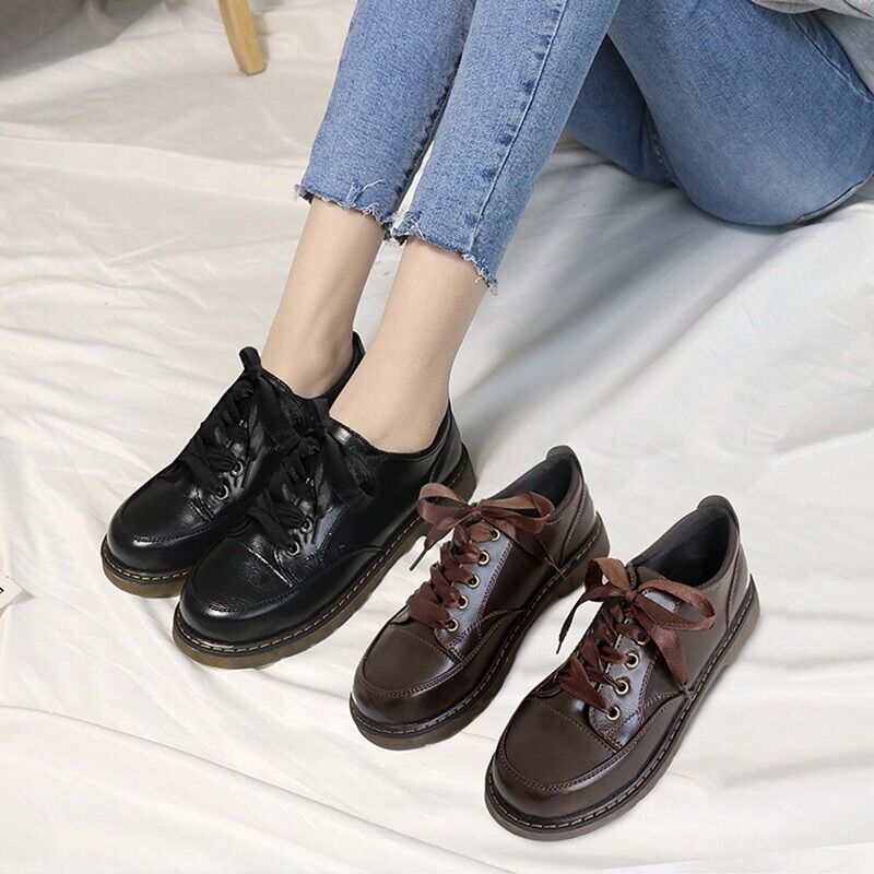 Giày oxford da mềm 2 kiểu dây thắt phong cách vintage