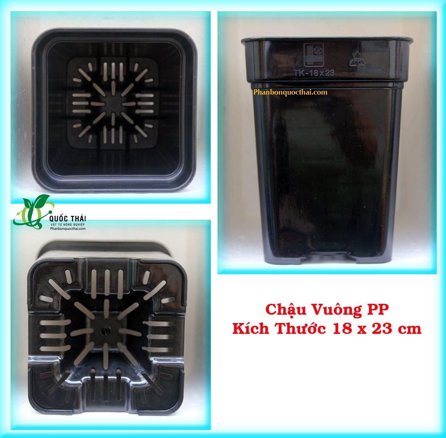 Chậu Vuông PP 18 x 23 cm,chậu trồng rau,chậu trồng hoa