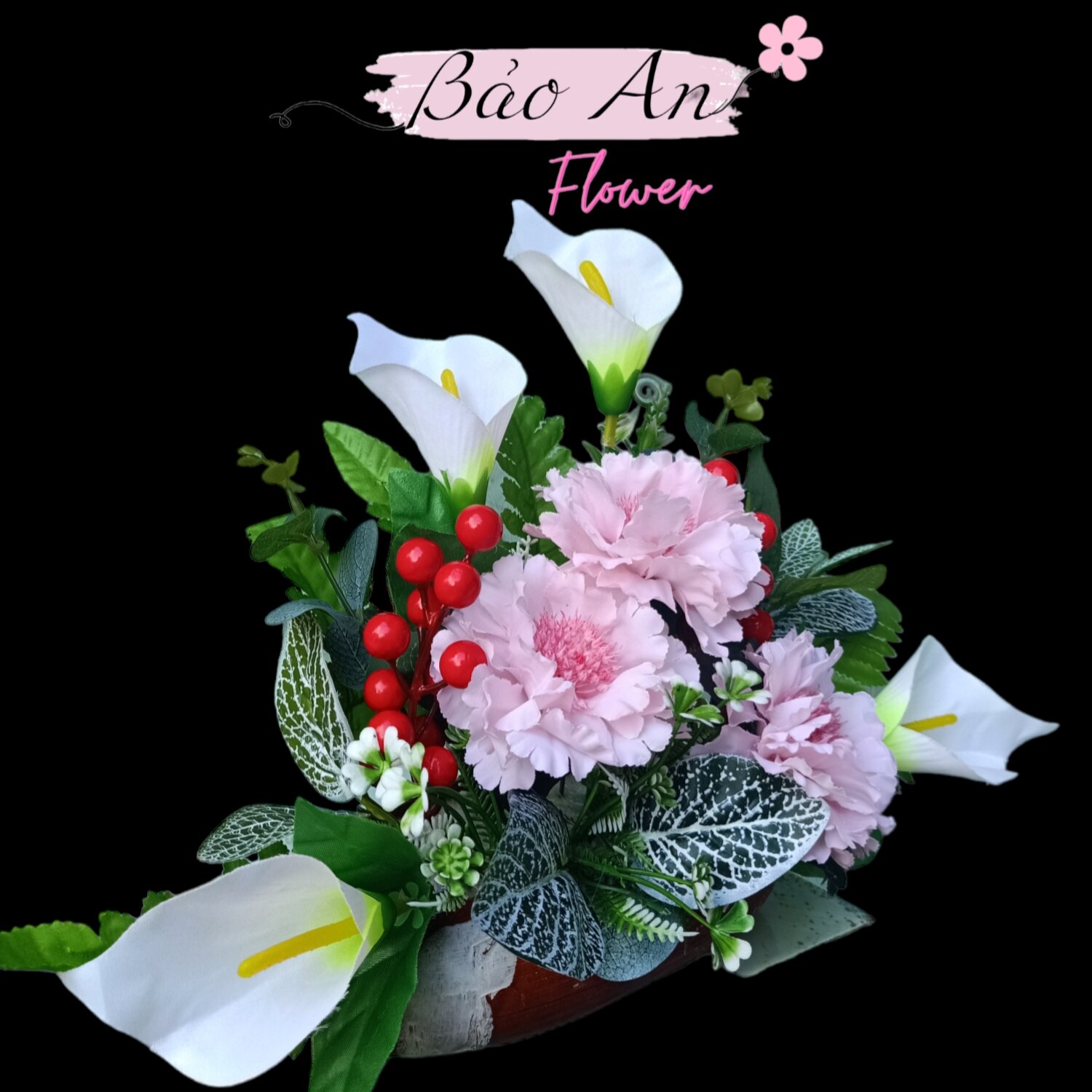 Chậu hoa lụa, hoa giả để bàn, trang trí bàn thờ