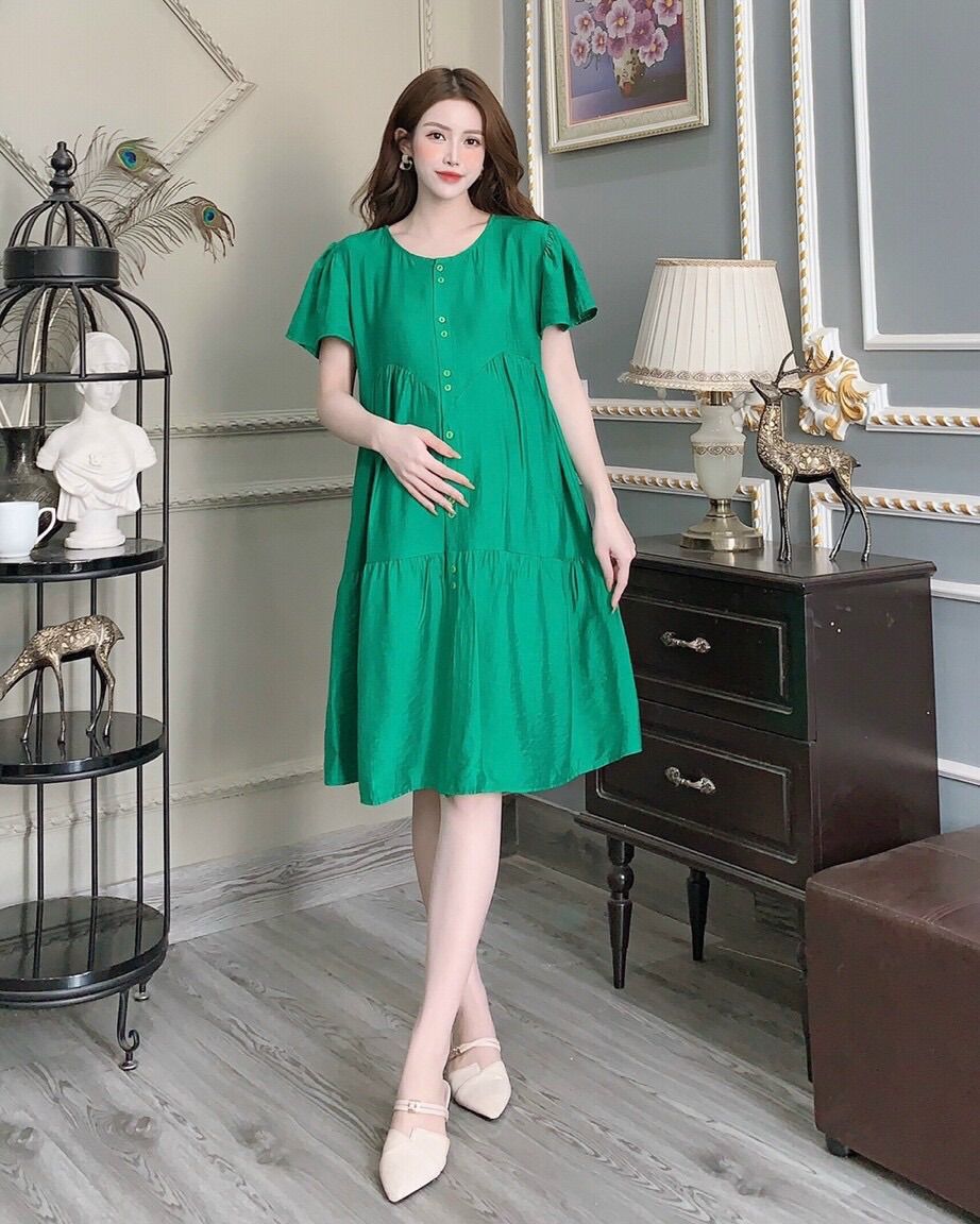 Đầm bầu sơ mi đũi lụa siêu xinh