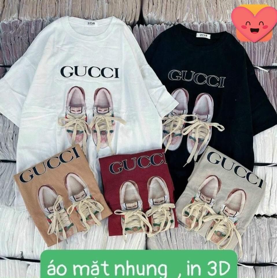 Áo thun cotton co giản nữ from rộng giấu quần hình đôi giày thể thao
