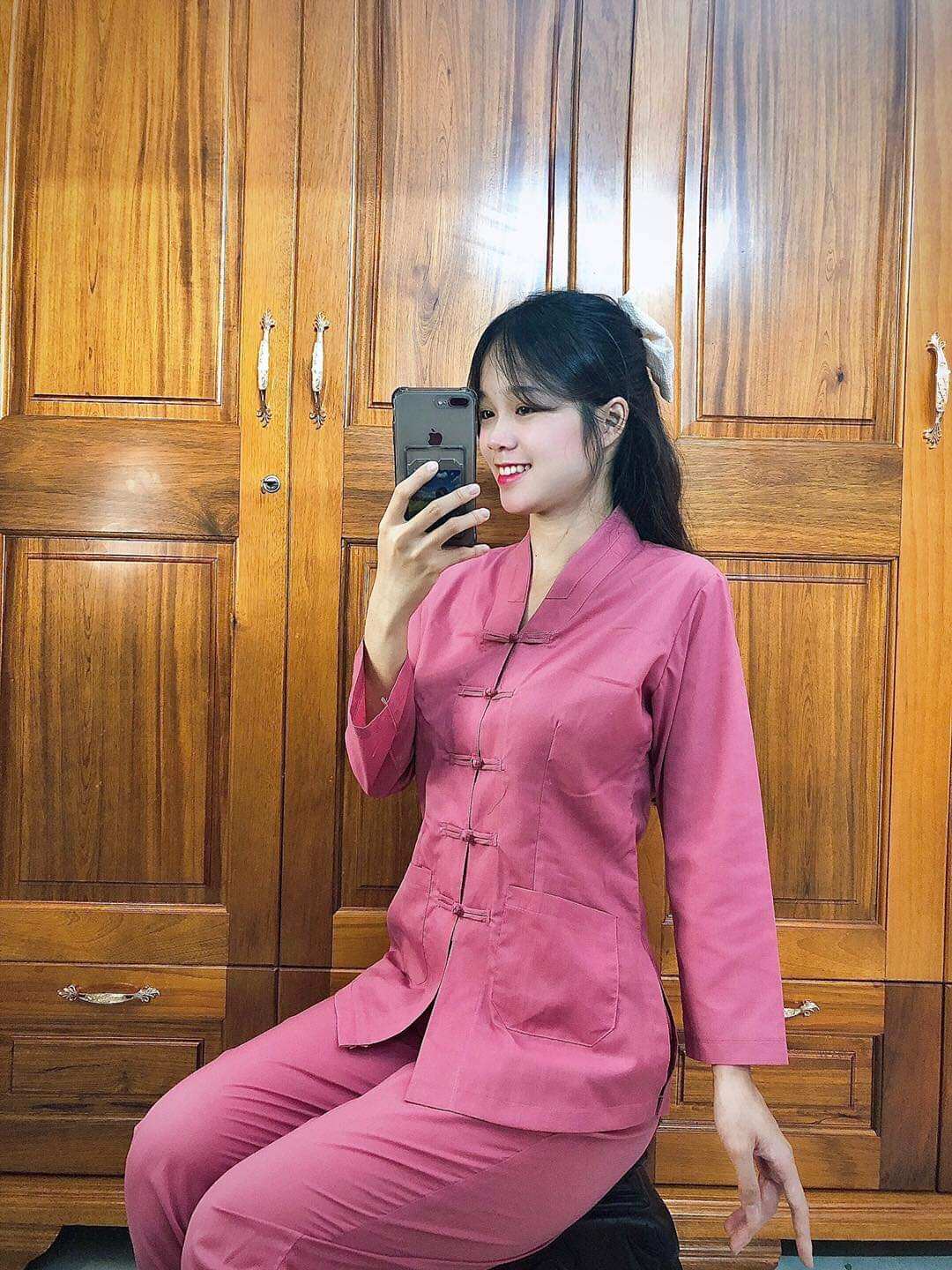 Bộ nữ đi chùa cổ la Hán chất vải kate