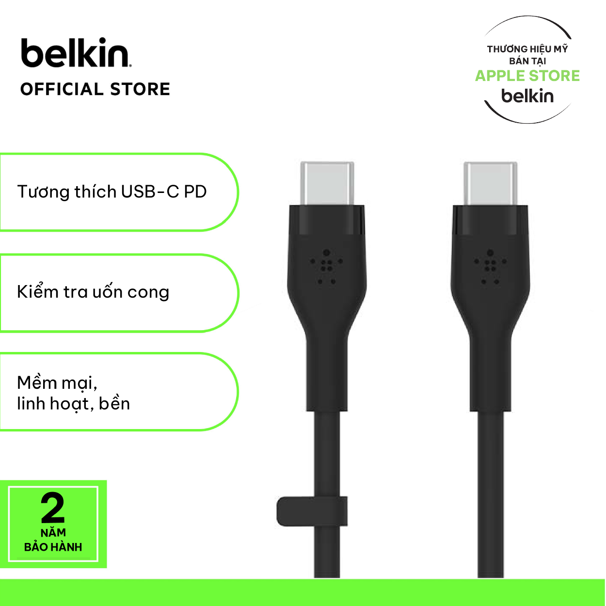 Cáp sạc nhanh usb type c - c belkin boostcharge flex siêu dẻo dai 60w 1m