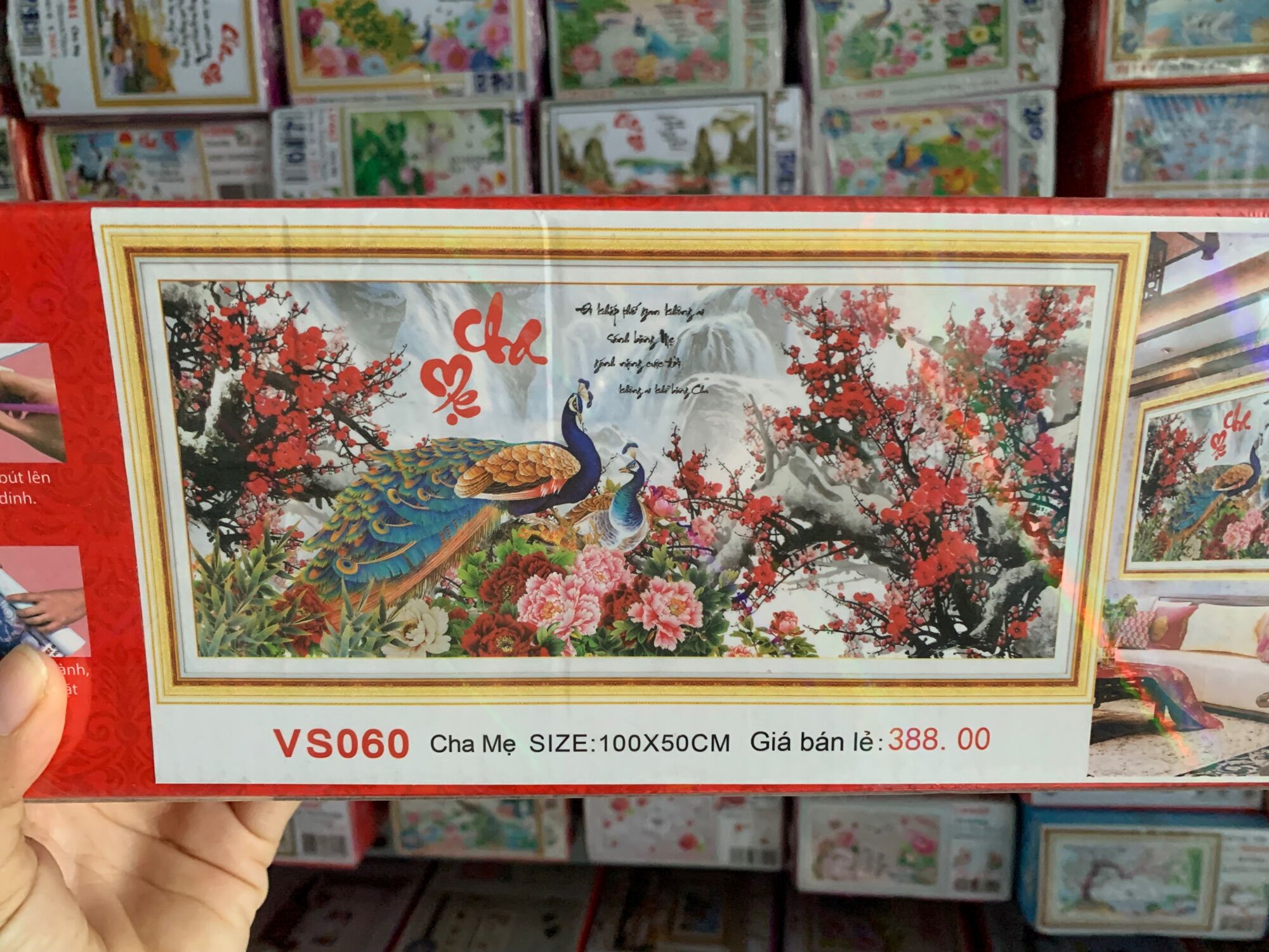 Tranh đính đá cha mẹ đôi công vs060 kt 100x50cm