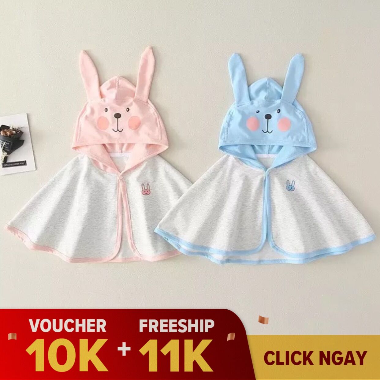ÁO CHOÀNG THỎ TAI DÀI TRÁNH NẮNG TRÁNH GIÓ CHO BÉ